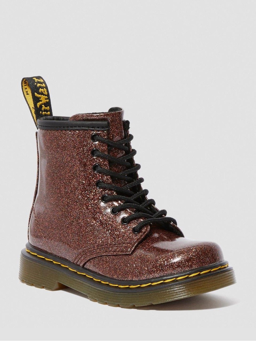 Toddler Dr. Martens Glitter Lace-Up Ankle Boots in Metallic Brown